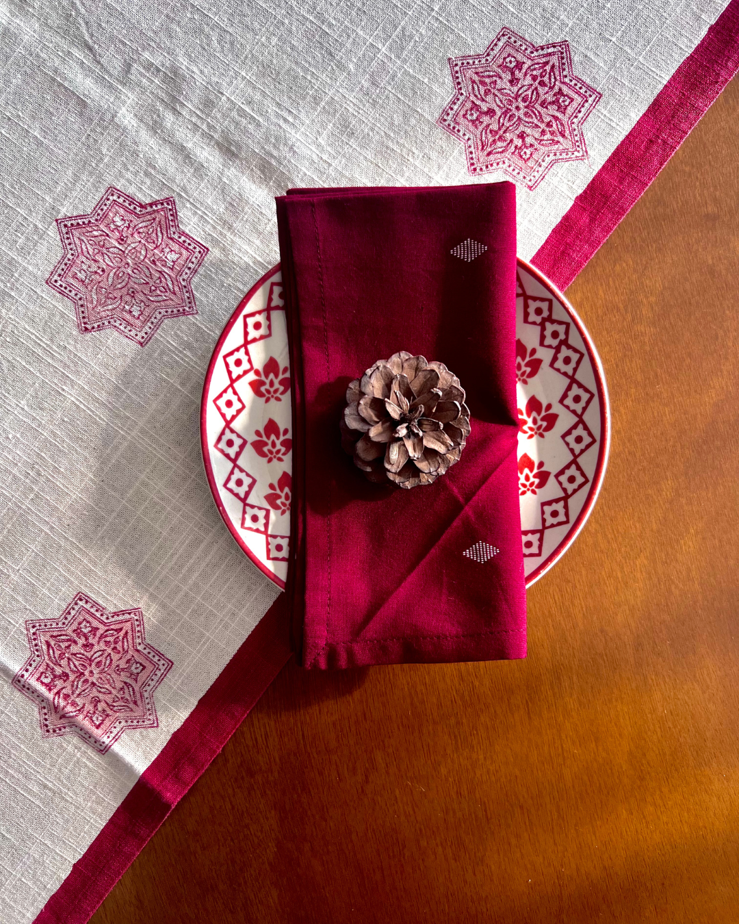 Athangudi Hand Block Table Runner -6 or 8 Seater