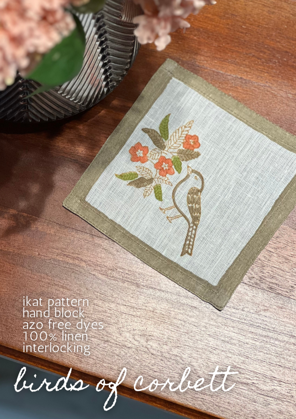 Corbett Bird Linen Cocktail Napkin - Set of 2