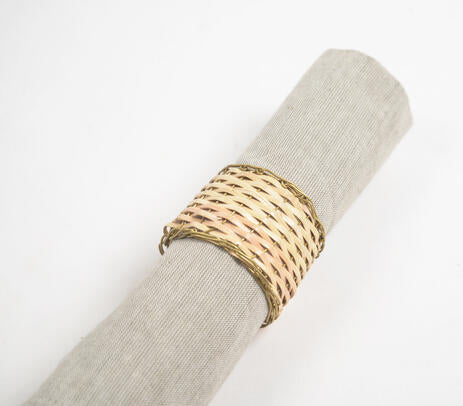 Eco-Friendly Handwoven Cane & Brass Napkin Ring (Set of 4)