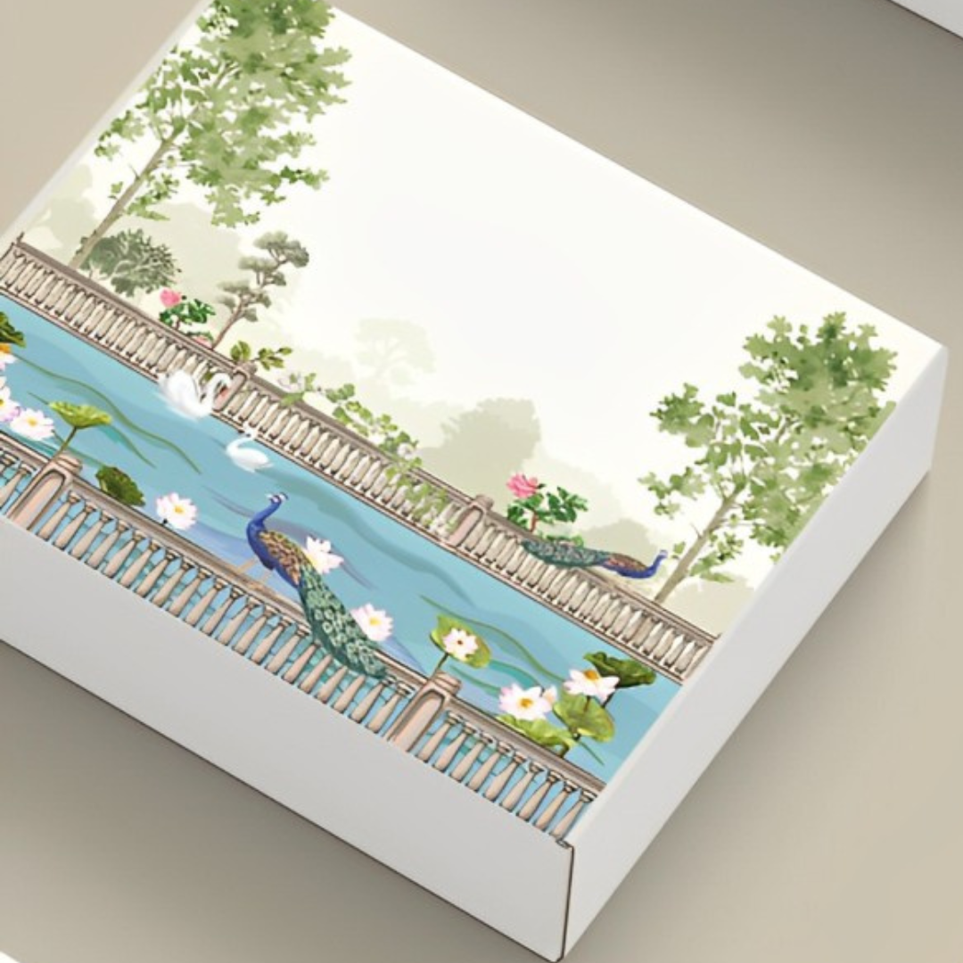 A sophisticated luxury gift box adorned with elegant detailing, perfect for special occasions or premium gifting.