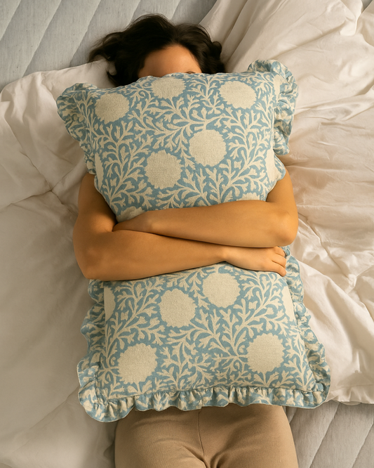 Louis Pillow – Baby Blue & Cream Handblock Print